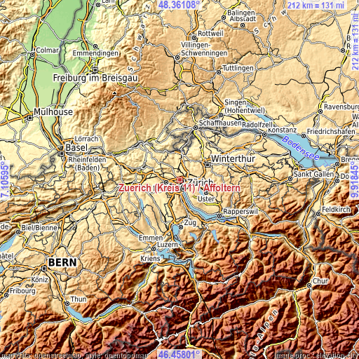 Topographic map of Zürich (Kreis 11) / Affoltern