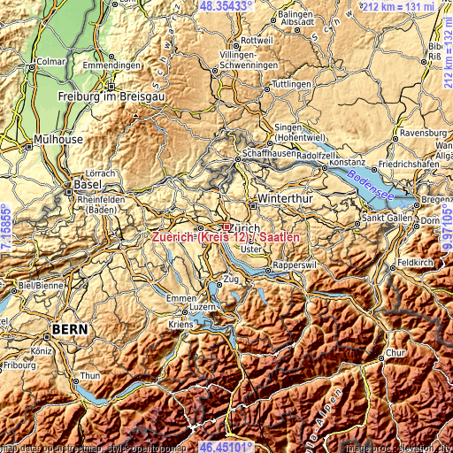 Topographic map of Zürich (Kreis 12) / Saatlen