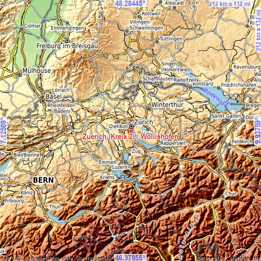 Topographic map of Zürich (Kreis 2) / Wollishofen