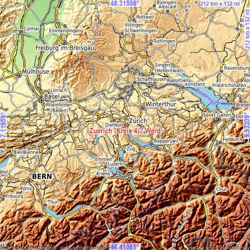 Topographic map of Zürich (Kreis 4) / Werd