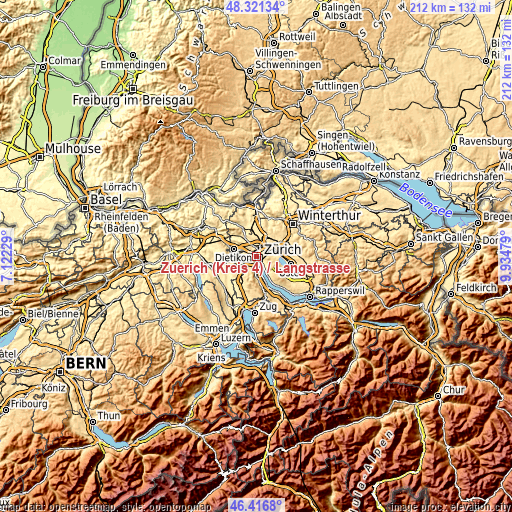 Topographic map of Zürich (Kreis 4) / Langstrasse