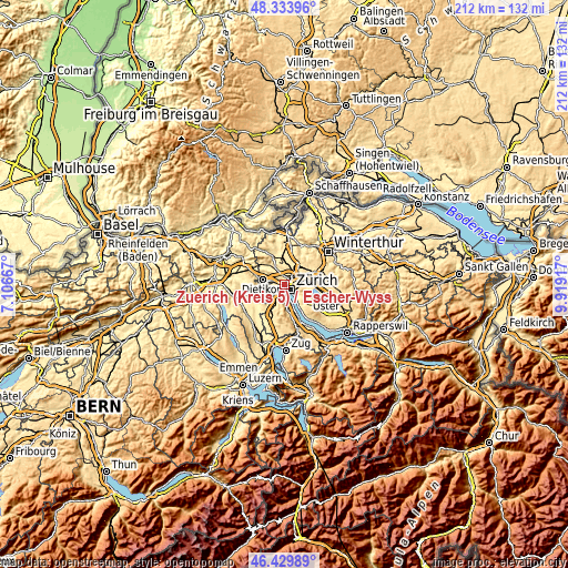 Topographic map of Zürich (Kreis 5) / Escher-Wyss