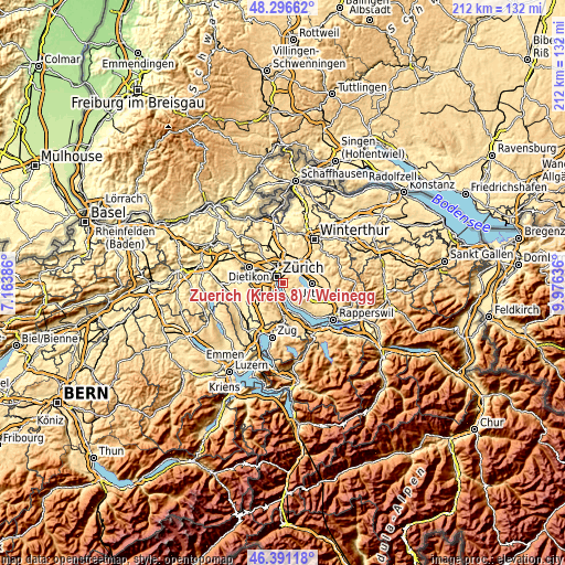 Topographic map of Zürich (Kreis 8) / Weinegg