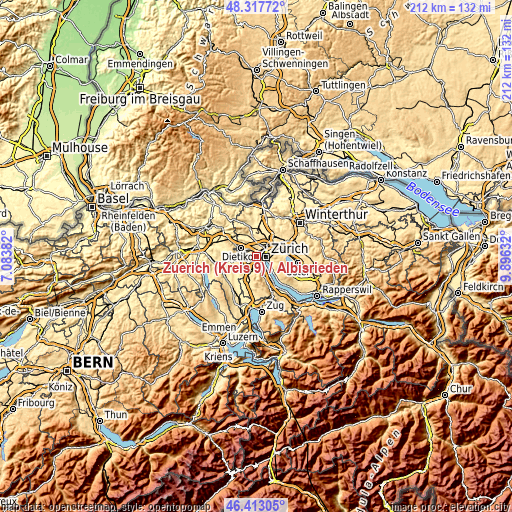 Topographic map of Zürich (Kreis 9) / Albisrieden