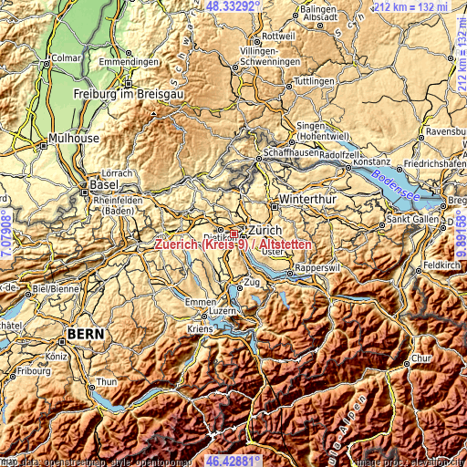 Topographic map of Zürich (Kreis 9) / Altstetten