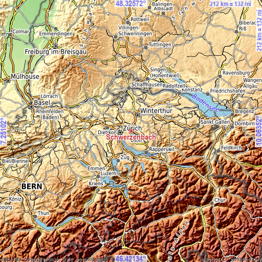 Topographic map of Schwerzenbach