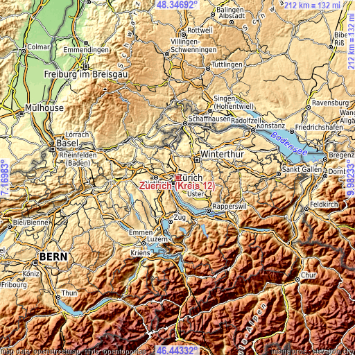 Topographic map of Zürich (Kreis 12)