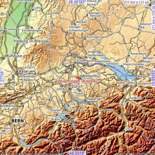 Topographic map of Wülflingen (Kreis 6)
