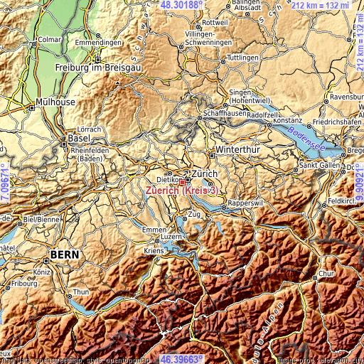 Topographic map of Zürich (Kreis 3)