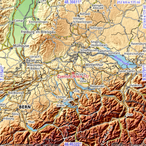 Topographic map of Zürich (Kreis 11)