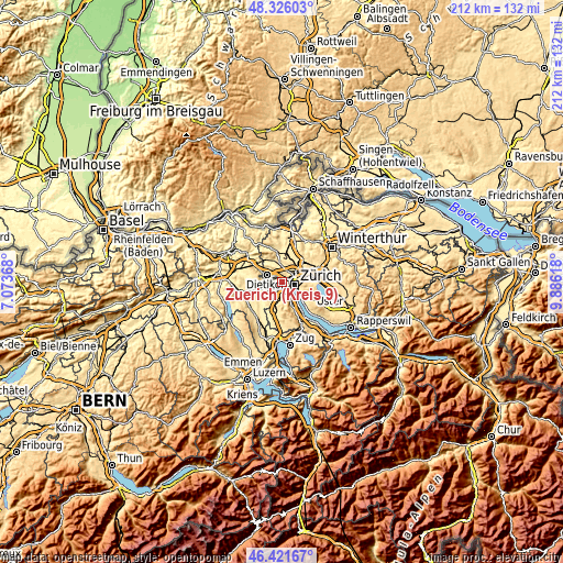 Topographic map of Zürich (Kreis 9)