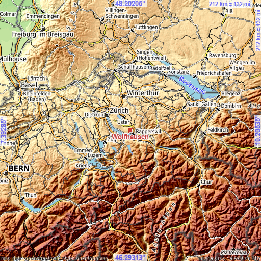 Topographic map of Wolfhausen