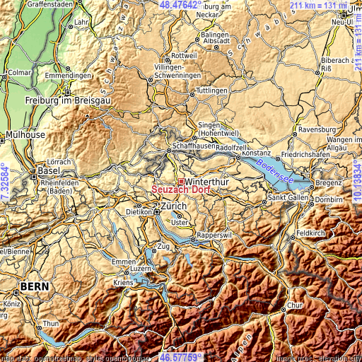 Topographic map of Seuzach Dorf