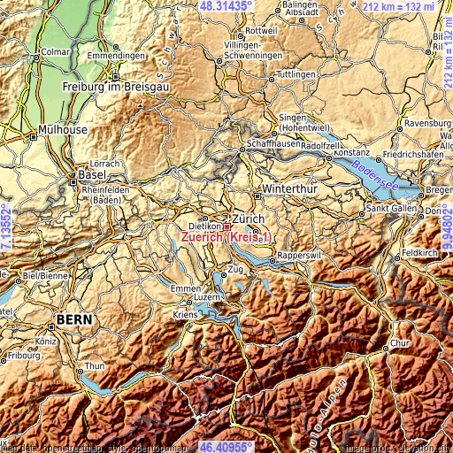 Topographic map of Zürich (Kreis 1)