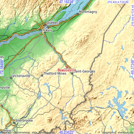 Topographic map of Beauceville