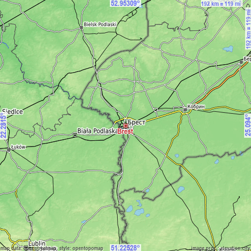 Topographic map of Brest