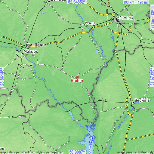 Topographic map of Brahin