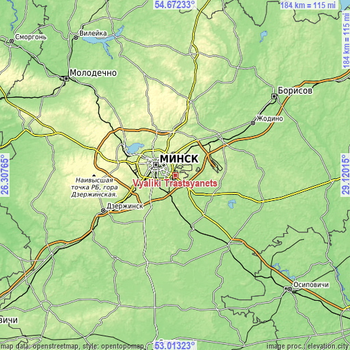 Topographic map of Vyaliki Trastsyanets