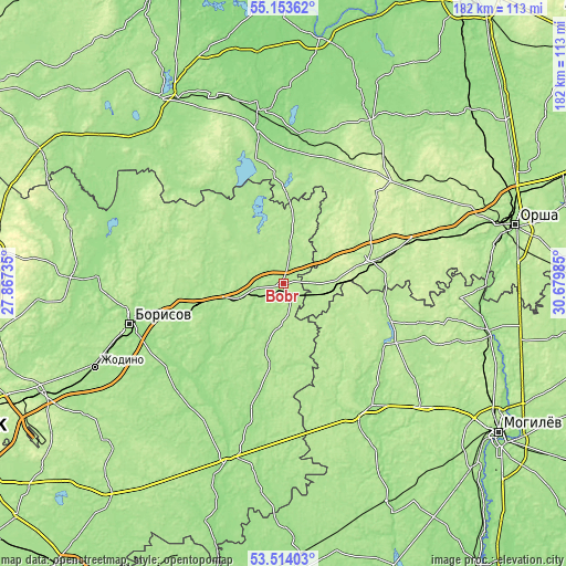 Topographic map of Bobr