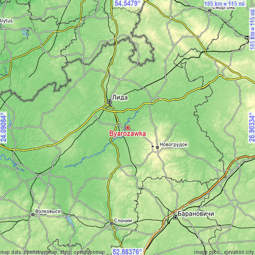 Topographic map of Byarozawka