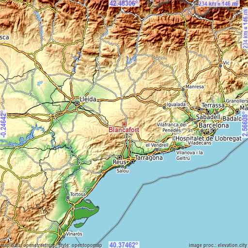 Topographic map of Blancafort