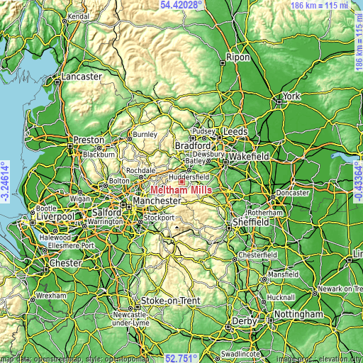 Topographic map of Meltham Mills