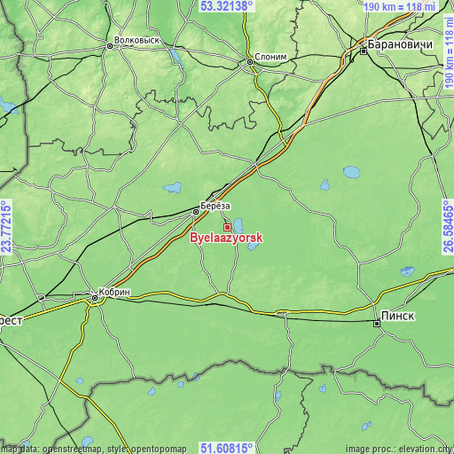 Topographic map of Byelaazyorsk