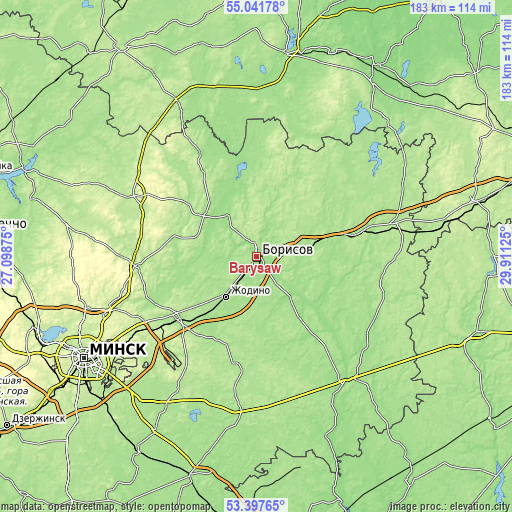 Topographic map of Barysaw