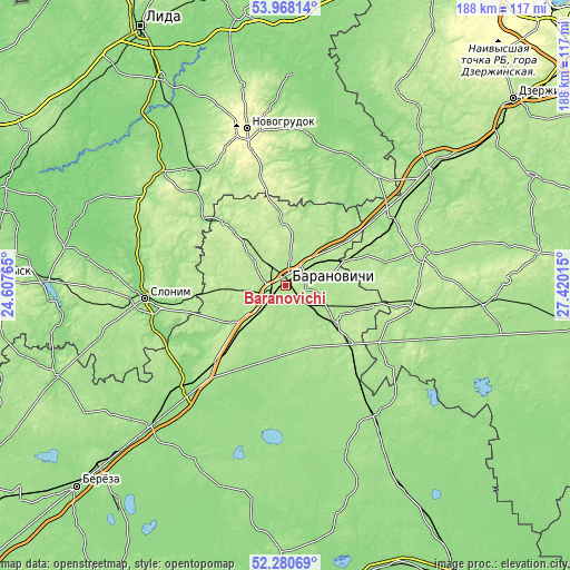 Topographic map of Baranovichi