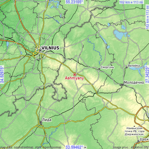 Topographic map of Ashmyany