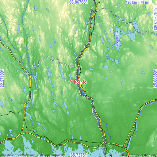 Topographic map of Ylitornio