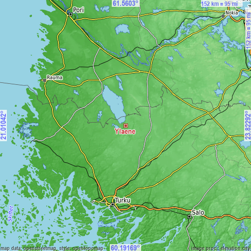Topographic map of Yläne