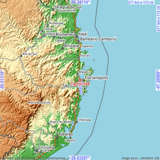 Topographic map of Campinas