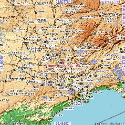 Topographic map of Campo Limpo Paulista