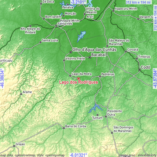 Topographic map of Lago dos Rodrigues