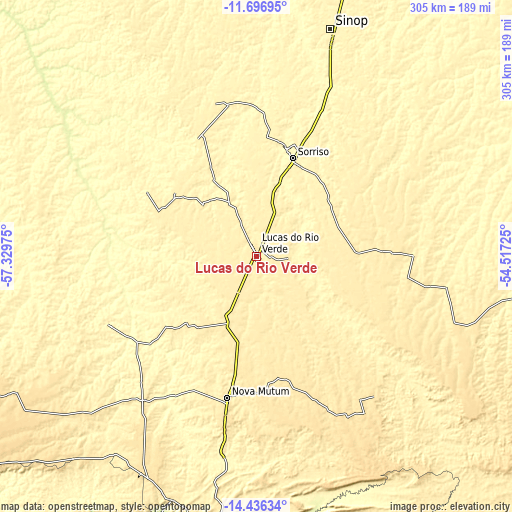 Topographic map of Lucas do Rio Verde