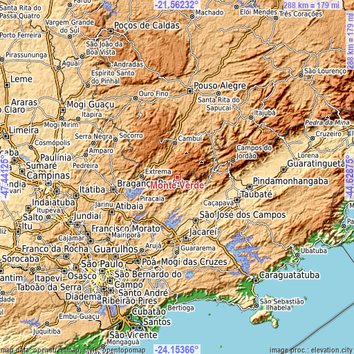 Topographic map of Monte Verde