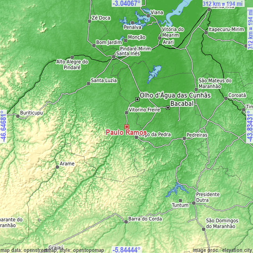 Topographic map of Paulo Ramos