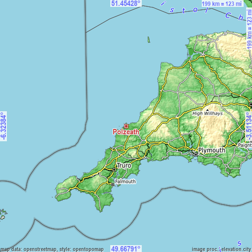 Topographic map of Polzeath