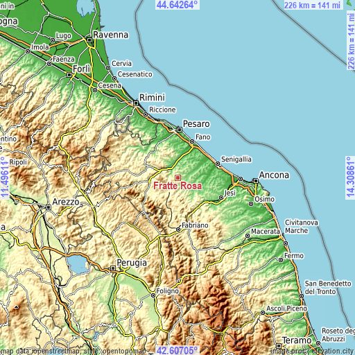 Topographic map of Fratte Rosa