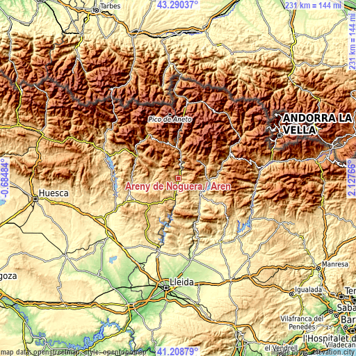 Topographic map of Areny de Noguera / Arén