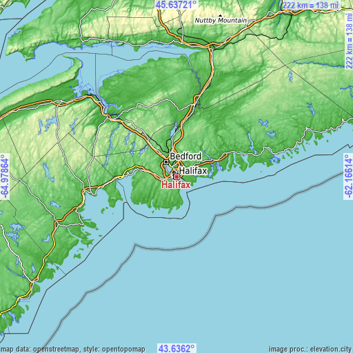 Topographic map of Halifax