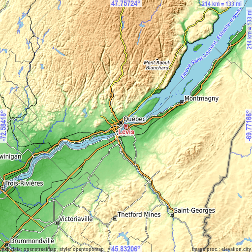 Topographic map of Lévis