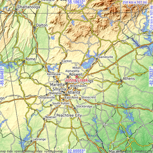 Topographic map of Johns Creek