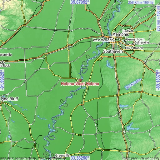 Topographic map of Helena-West Helena