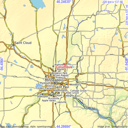 Topographic map of Columbus