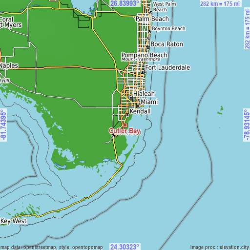 Topographic map of Cutler Bay