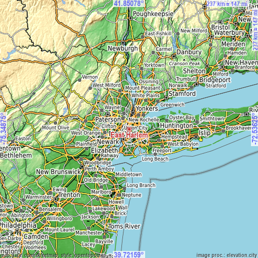 Topographic map of East Harlem