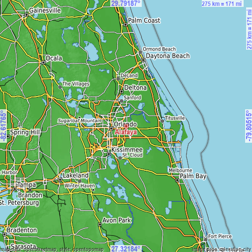 Topographic map of Alafaya