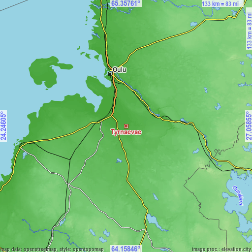 Topographic map of Tyrnävä